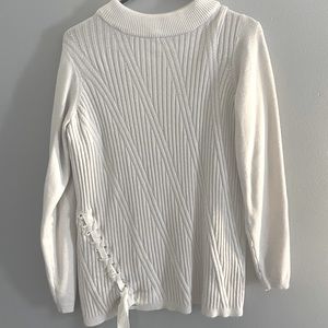 Off white , pre-loved , turtleneck cardigan and multi-directional cale knit top